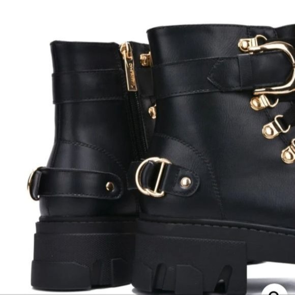 Womens Black Combat Ankle Boots Lace Up Heeled - Picture 3 of 3